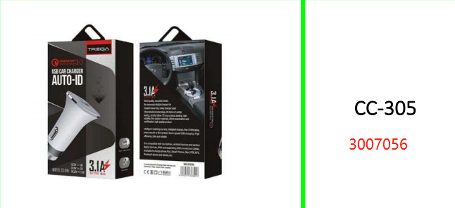 Treqa Auto ID USB Car Charger 5V 3.0A