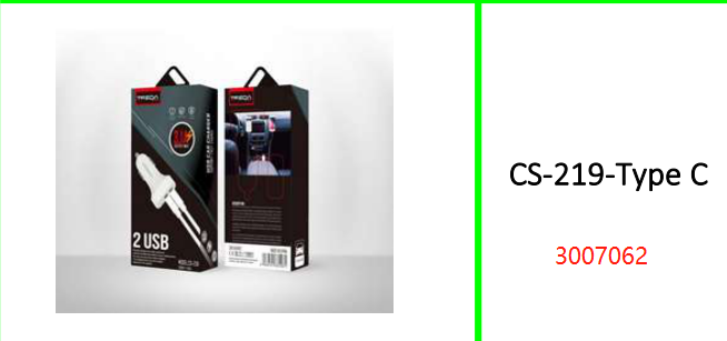 Treqa 3.1A V8 Dual USB Car Charger  with Type C Cable