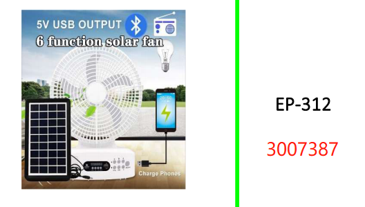 Solar Powered 5 Blade Fan With  Built-In Speaker And LED Night  Light