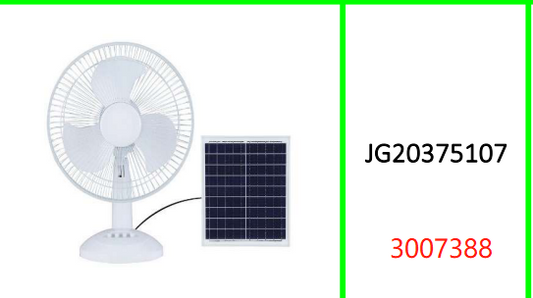 16 Inch Rechargeable Solar Table  Fan 10W. Solar Panel 12W 9V