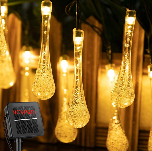 FA-LC46H Solar Powered Water Drops String Light Warm White 5M