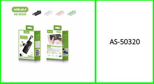 Wolulu 8000Mah Mini Power  Bank. Type C, Lightning & V8 Pins