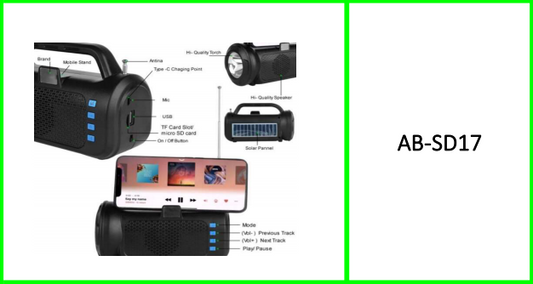 Aerbes Solar Powered Bluetooth  Speaker With Flashlight And Phone  Holder