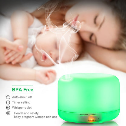 aromatherapy diffuser, with 7 LED colours, BPA-free, for essential oils, ultrasonic humidifier for the bedroom