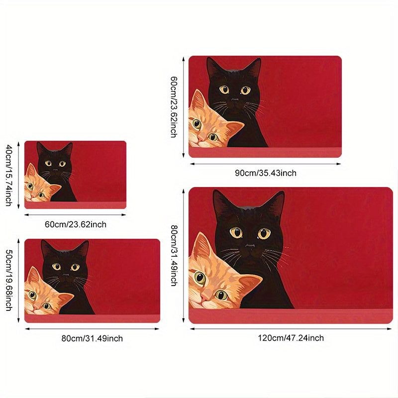 A Flannel Welcome Mat for The Entrance  Featuring a Design with Two Cute Cats  Weighing 450G/㎡  10Mm Thick And Easy to Clean  Suitable for Indoor And Outdoor Decoration  Entryways  Living Rooms  Bedrooms  Offices  Kitchens  Bathrooms  And Hallways.