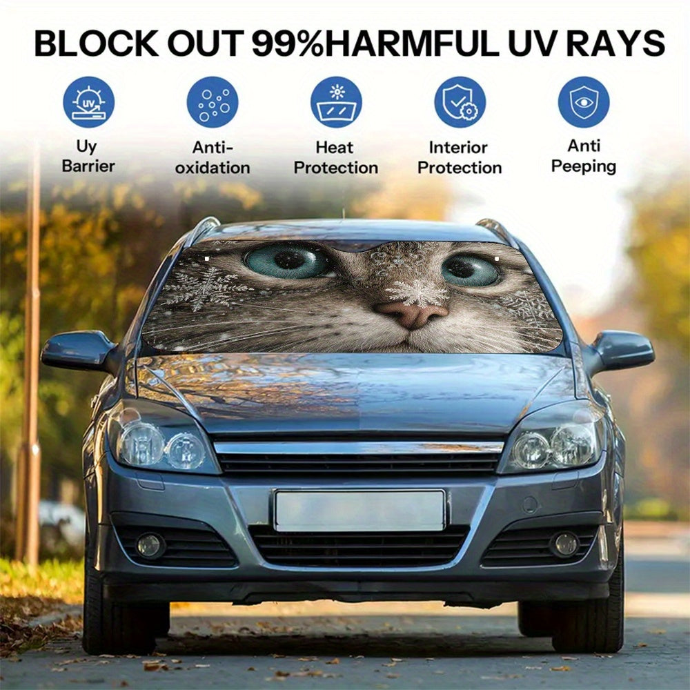 1pc Winter Owl Windshield Sunshade   UV Blocking & Heat Reflective Car Window Shade with Snowy Owl Eyes Design  Foldable Sunshade for SUVs  Trucks  Cars   Fit Windshield Cover  Durable Polyester Sunshade for Cold Weather Driving  Vehicle Sun Protection  E