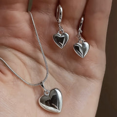 3pcs French Minimalist Heart Necklace and Earrings Set   Interlocking Snake Chain Collar & Dangling Hoops  for Women's Everyday Wedding Party Jewelry  Year Round Minimalist