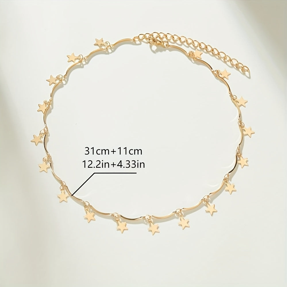 1pc Boho Simple Star Pendant Necklace for Women  Elegant Clavicle Chain  Versatile Jewelry for Daily Wear & Parties  Ramadan Gift   Iron Material  Fits All Seasons