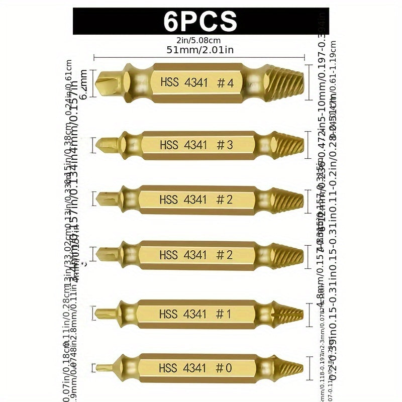 6pcs Damaged Screw Extractor Bit Set with Tool Box  HSS Screw Extractor  Hand Tool Accessories
