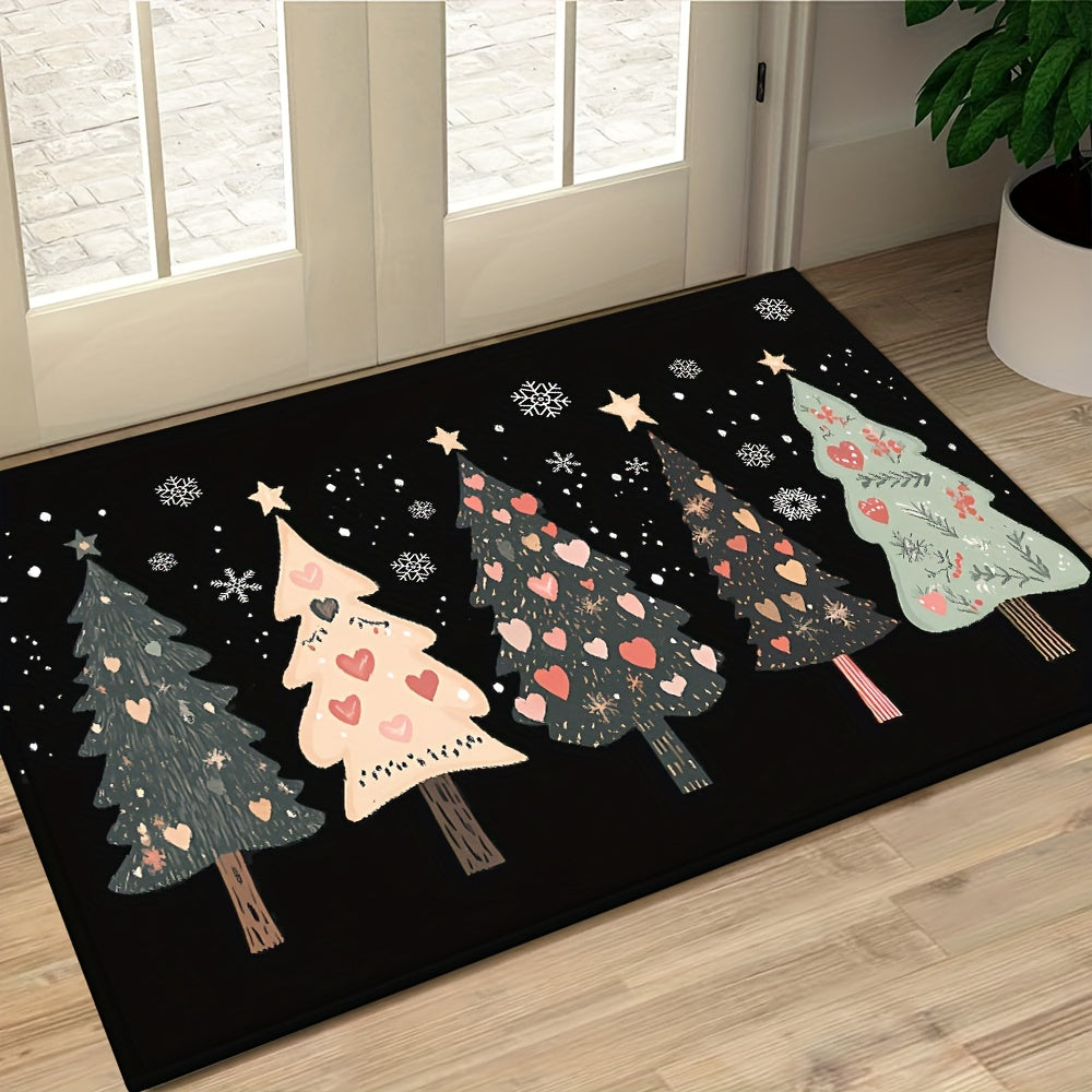 1Pc Festive Christmas Tree Door Mat Machine Washable Soft