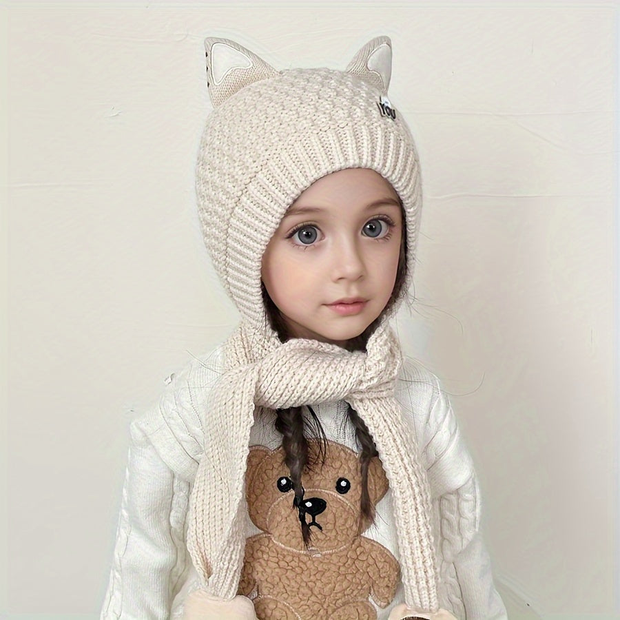 1pc Adorable Cat Ear Warm Hat for Kids   Cozy Knit Hooded Cape with Paw Prints  Stretch Fit  Perfect for Fall/Winter Outdoor Activities  Great for 8 12 Years Olds  Cat Hat