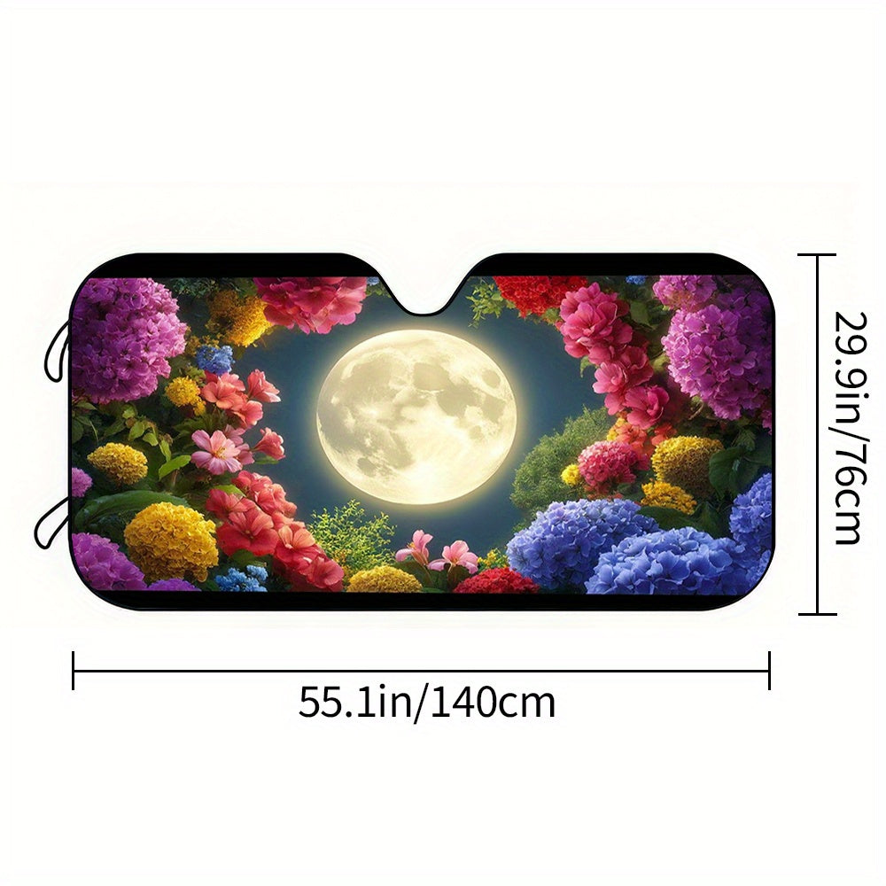 1pc Car Sunshade  Floral Arch Moon Gazing Windscreen Shield with HD Printed Design for SUV  RV & Universal Models  Vehicle Sunshade  Sun Shade  Moon Arch Pattern  Floral Design  Faderesistant Coating  Highquality Print  Front Windscreen Shade  Auto Sun Bl