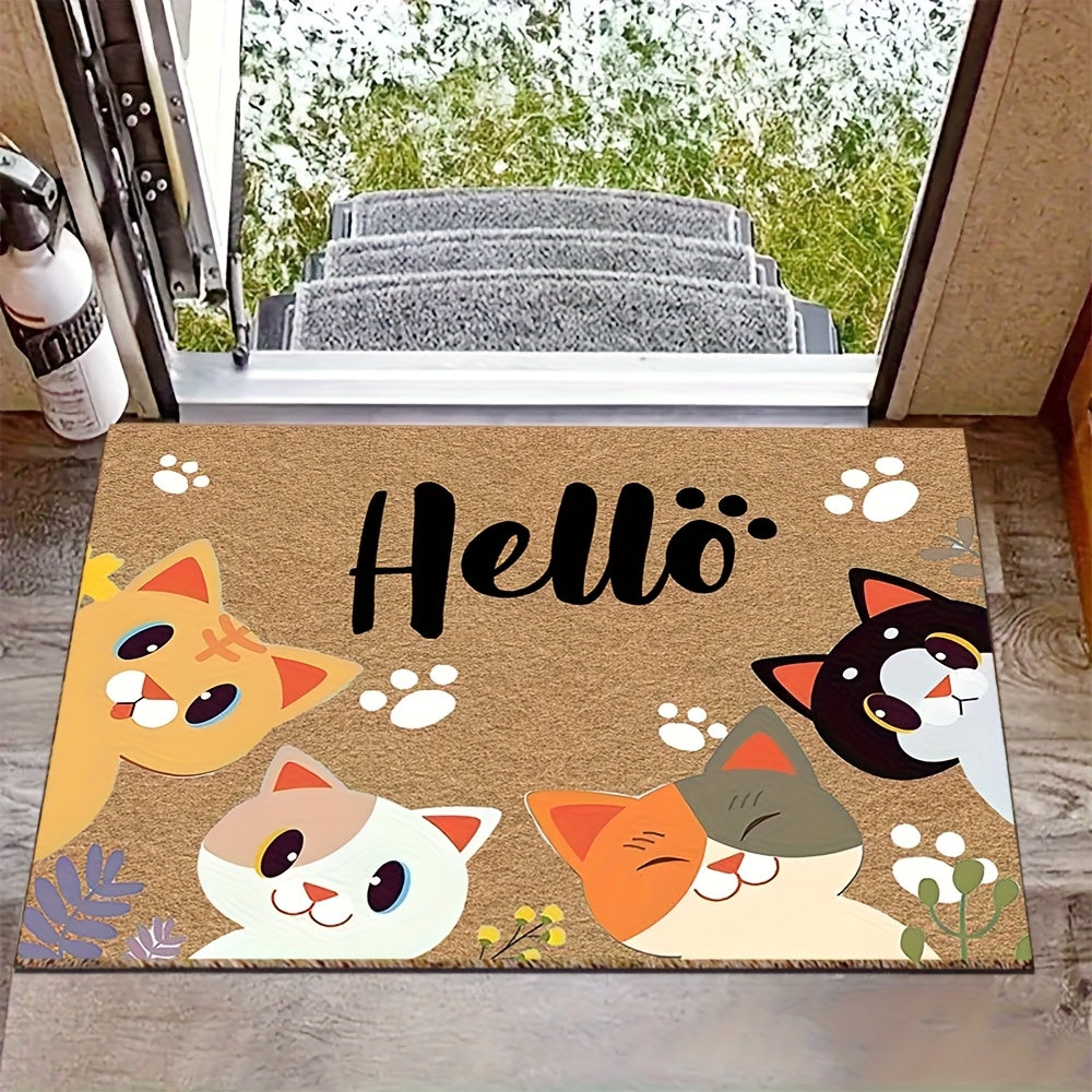 A Cute Cartoon Style Doormat Featuring Four Adorable