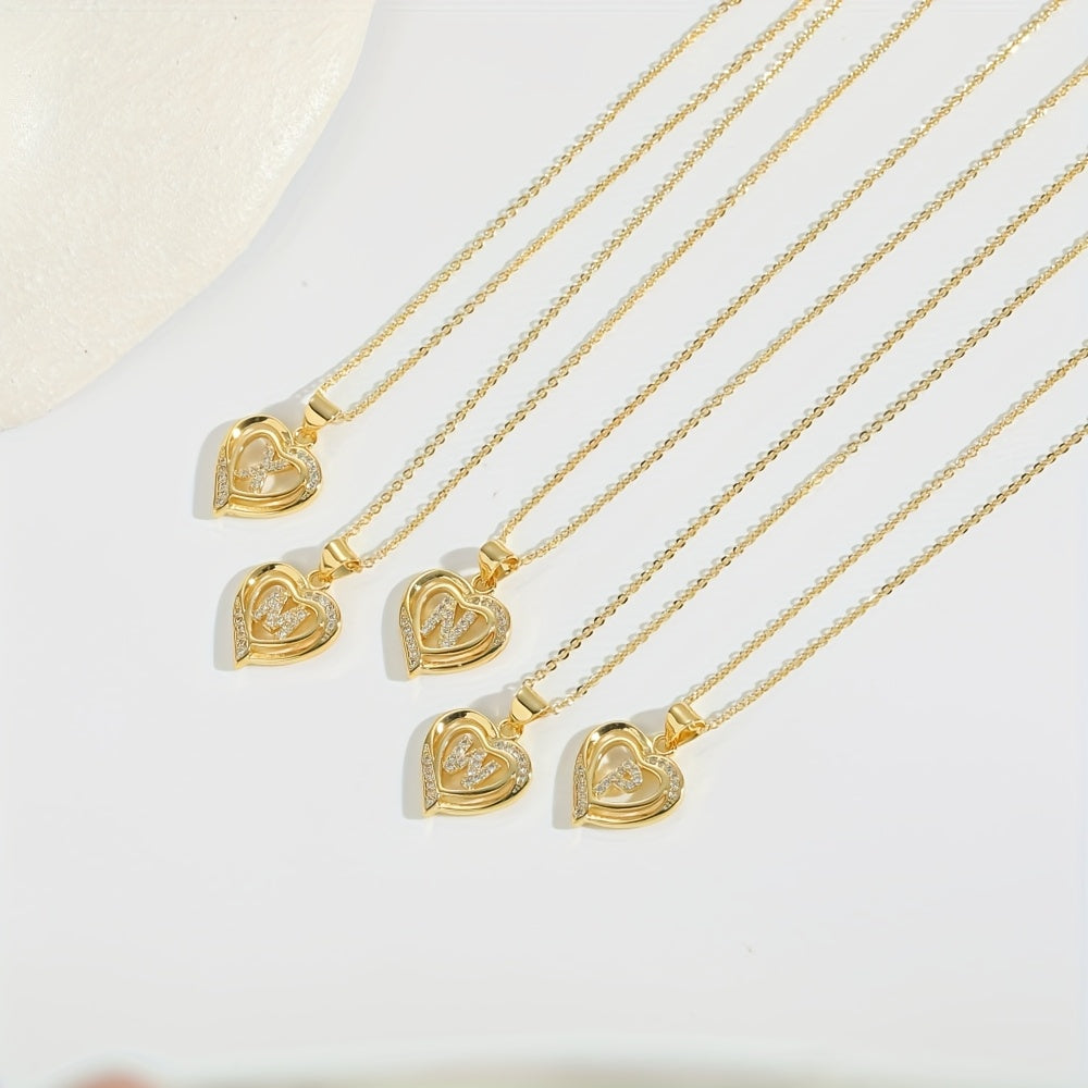 1pc 's Initial Necklace   1 Golden Plated Golden Plated Heart Pendant with A Z Letters (A Z)   Name Jewelry Gift for Wedding  Mother's Day    Elegant Golden Tone Initial Charm for Casual Attire & Special Occasions  for Teenager