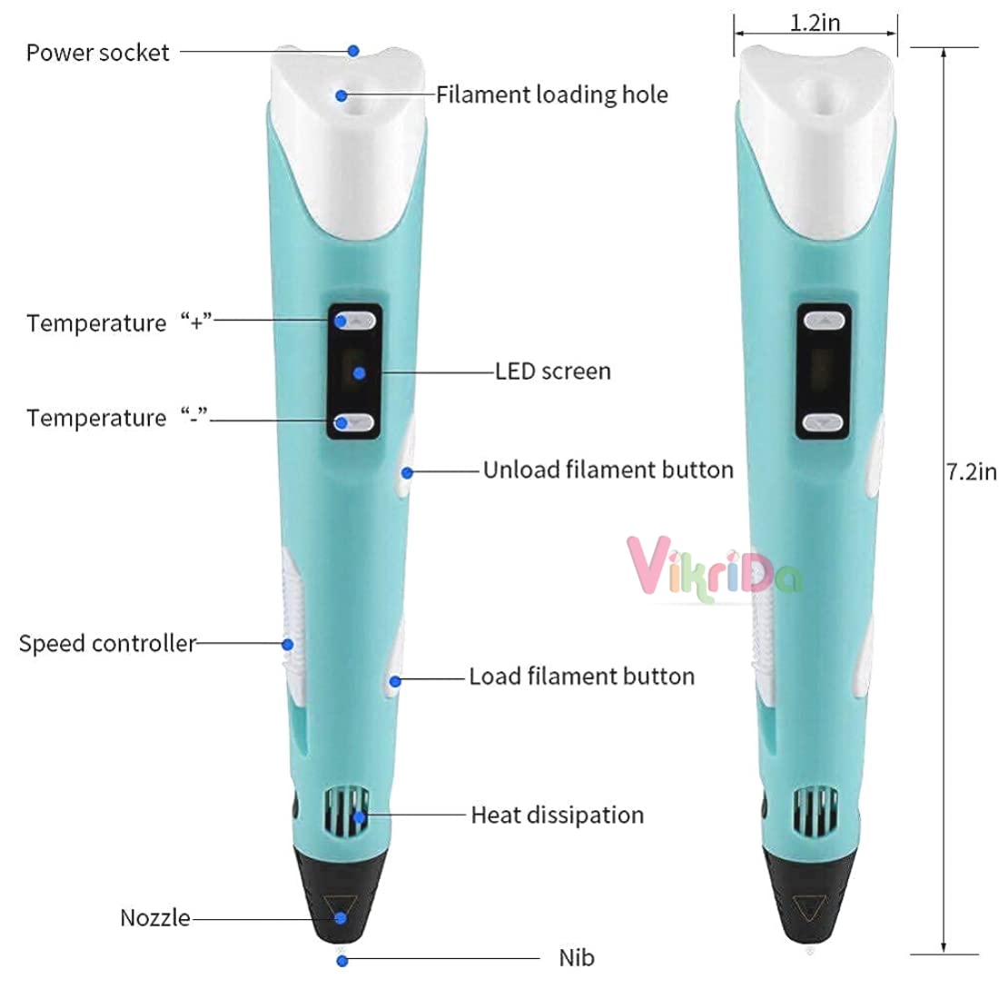 Combo Set Of 3D Pen, Lcd Display With 10 Pcs 5 Metre +3 Pcs 5 Metre Different Color Of Pla Filament Refills (1.75 Mm), Creative Modelling, Arts & Craft Kit - Multicolor, Kids