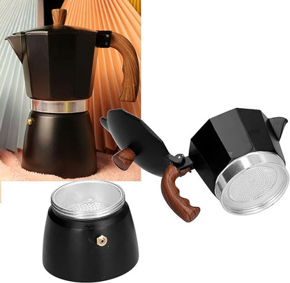 Aluminum Alloy Moka Pot, Stovetop Espresso Coffee Maker, Italian Moka Pot with Prevent Scalding Handle, Black Espresso Pot, 3-6 Espresso Cup Coffe Pot, Simple Operation & Easy Cleaning (300ml)