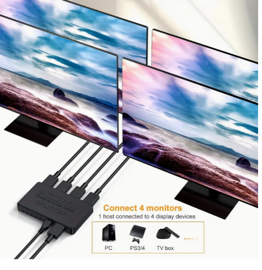 1pc 4K HDTV Splitter 1 In 4 Out, 4K HDTV Screen Splitter Switcher 1 Female to 2 Female 1080P Audio Video Output for TV, Monitor, Projector, Laptop, Computer