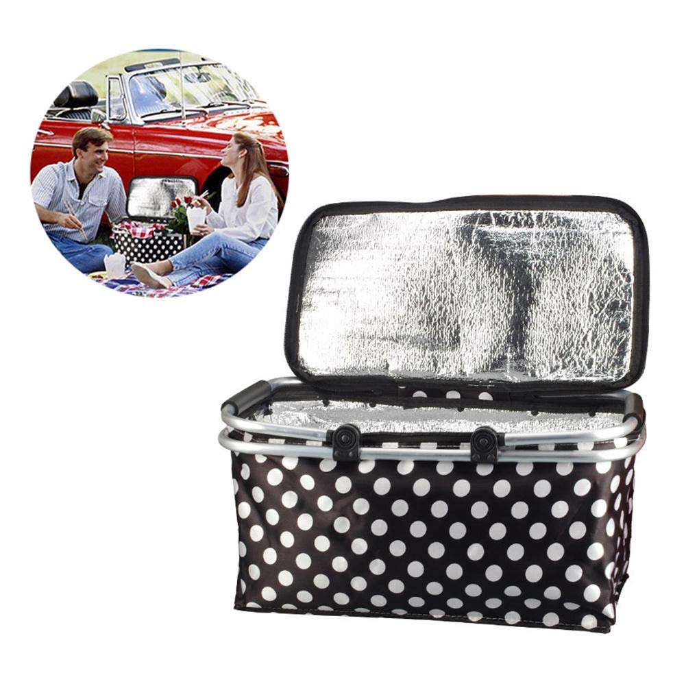 Insulated Foldable Picnic Basket 30L Insulated Bag Folding Basket with Aluminum Handle Portable Fresh-keeping Bag Beer Lunch Home Use