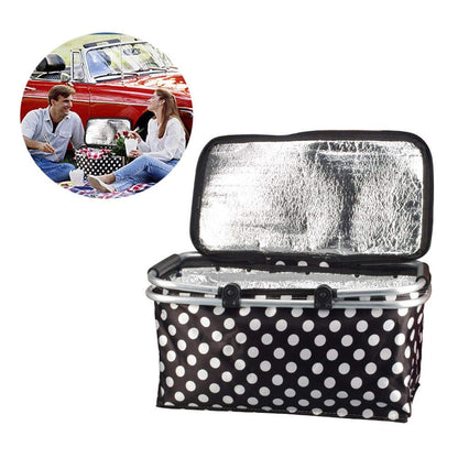 Insulated Foldable Picnic Basket 30L Insulated Bag Folding Basket with Aluminum Handle Portable Fresh-keeping Bag Beer Lunch Home Use