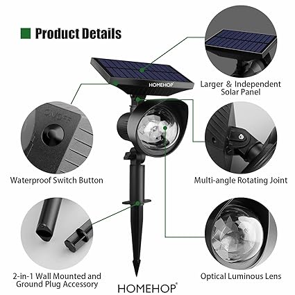 Solar Light Outdoor, LED Disco Focus Spot Waterproof Lamp for Garden, Wall,Balcony, Patio, Landscape, Automatic Powered Home Decor Item