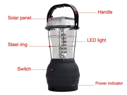 Solar Lantern, 5 Mode Hand Crank Dynamo Rechargeable Camping Lantern 36 LED Emergency Light Ultra Bright Car Charge Camping Gear for Hiking Emergency