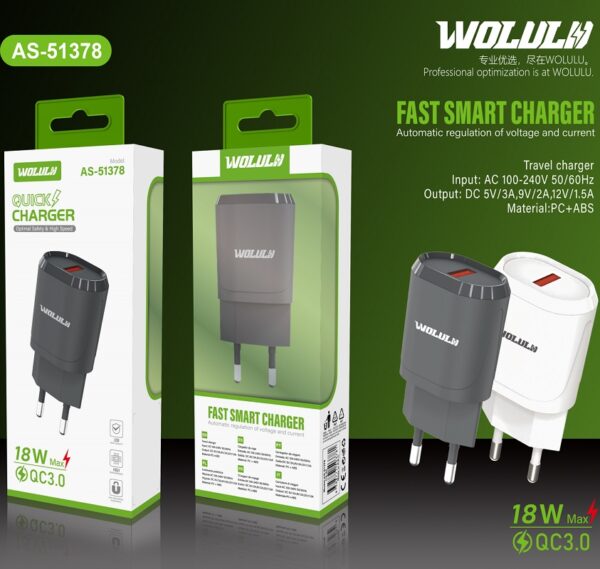 AS-51378 QC3.0 USB Wall Quick Charger 18W