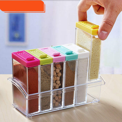 Spice Box Transparent Spice Jar Colorful Lid Seasoning Box 6Pcs/Set