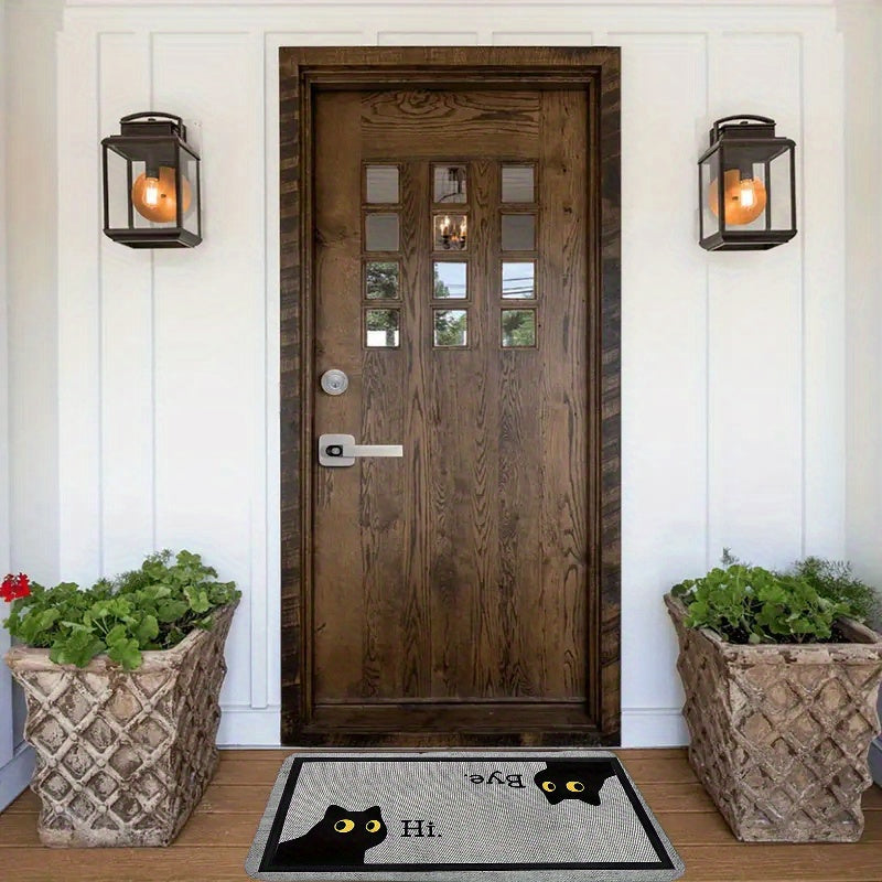 Cute Black Cat Doormat With "B&K Hi" Design