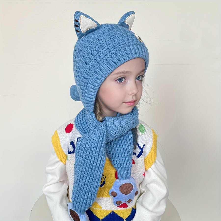 1pc Adorable Cat Ear Warm Hat for Kids   Cozy Knit Hooded Cape with Paw Prints  Stretch Fit  Perfect for Fall/Winter Outdoor Activities  Great for 8 12 Years Olds  Cat Hat