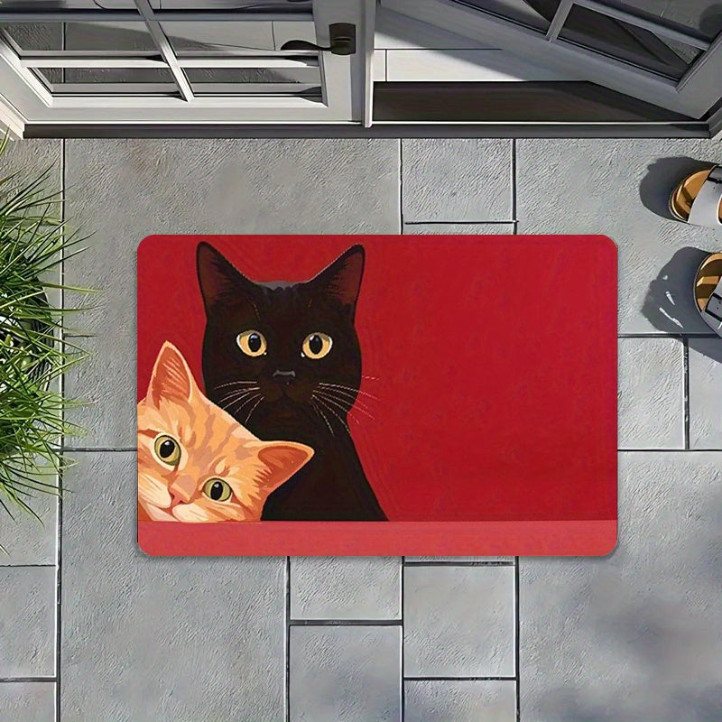 A Flannel Welcome Mat for The Entrance  Featuring a Design with Two Cute Cats  Weighing 450G/㎡  10Mm Thick And Easy to Clean  Suitable for Indoor And Outdoor Decoration  Entryways  Living Rooms  Bedrooms  Offices  Kitchens  Bathrooms  And Hallways.