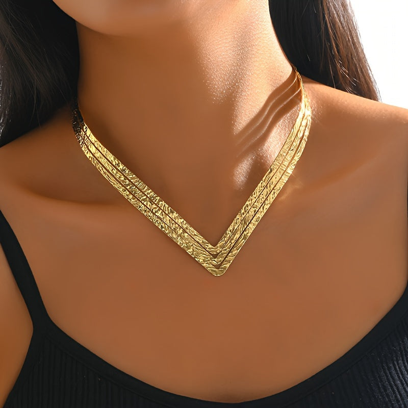 Personality Exaggerated Geometric Golden V Shaped Collar Necklace Jewelry Accessories For Women