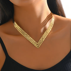 Personality Exaggerated Geometric Golden V Shaped Collar Necklace Jewelry Accessories For Women