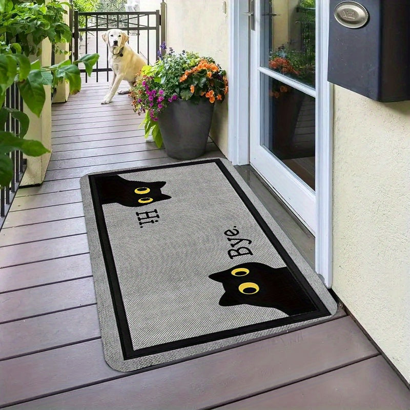Cute Black Cat Doormat With "B&K Hi" Design