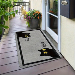 Cute Black Cat Doormat With "B&K Hi" Design