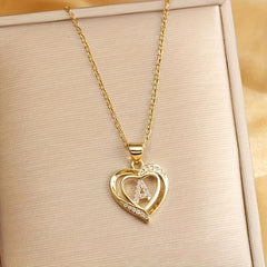 1pc 's Initial Necklace   1 Golden Plated Golden Plated Heart Pendant with A Z Letters (A Z)   Name Jewelry Gift for Wedding  Mother's Day    Elegant Golden Tone Initial Charm for Casual Attire & Special Occasions  for Teenager