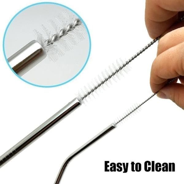 Set of 4 Stainless Steel Straws & Brush (2 Straight Straws, 2 Bent Straws, 1 Brush)