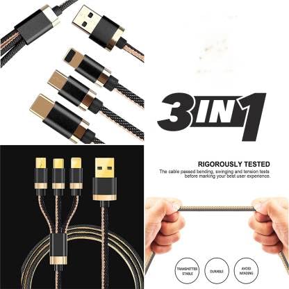 Treqa CA-830 3 in 1 Cable 3.1A Type C, V8 And Lightning To USB