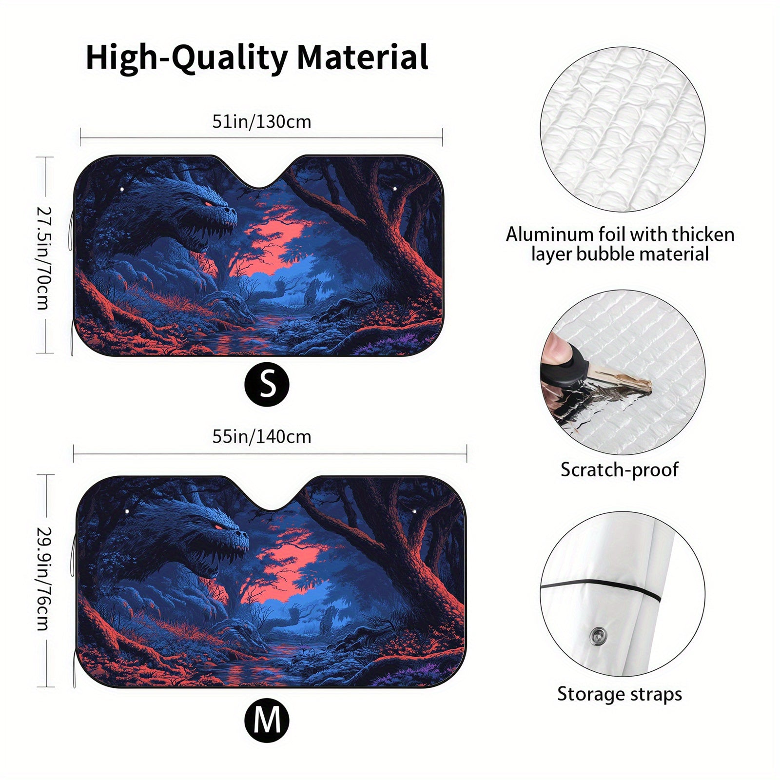 Mysterious Forest Monster Pattern Car Sunshade  Heat Insulation and Scratch Resistant  Keeps the Interior Comfortable with Installation Suction Cups