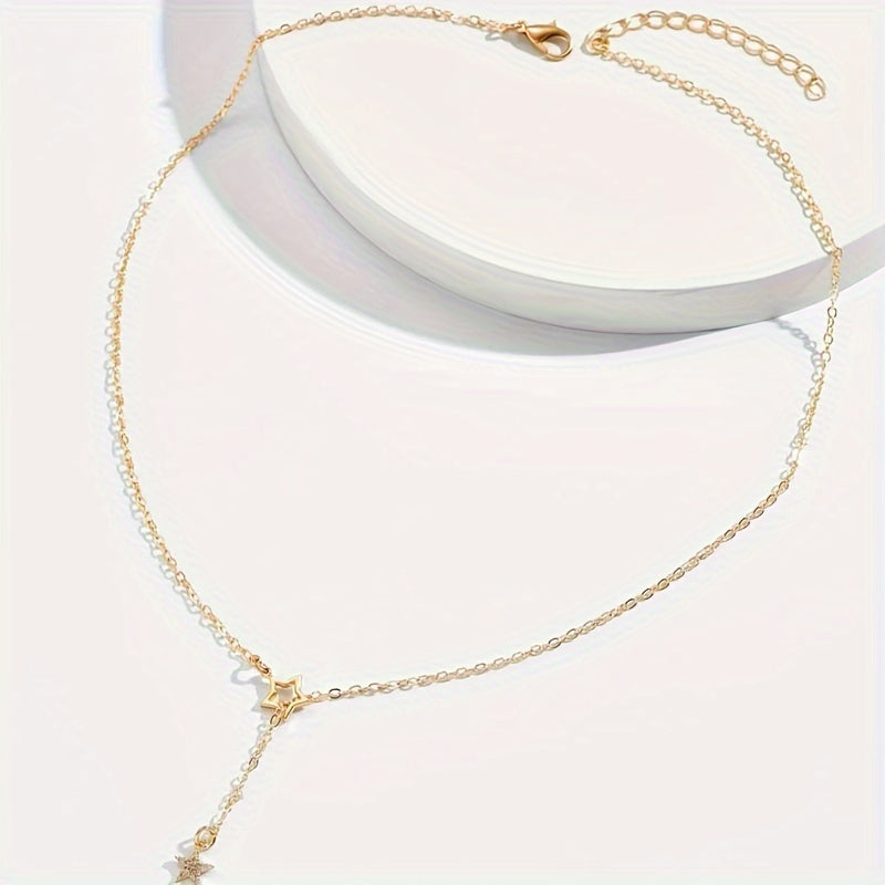 Elegant Y Necklace with Star Pendant   Golden Tone Iron  Perfect for Daily Wear & Special Occasions  Ideal Birthday or Holiday Gift