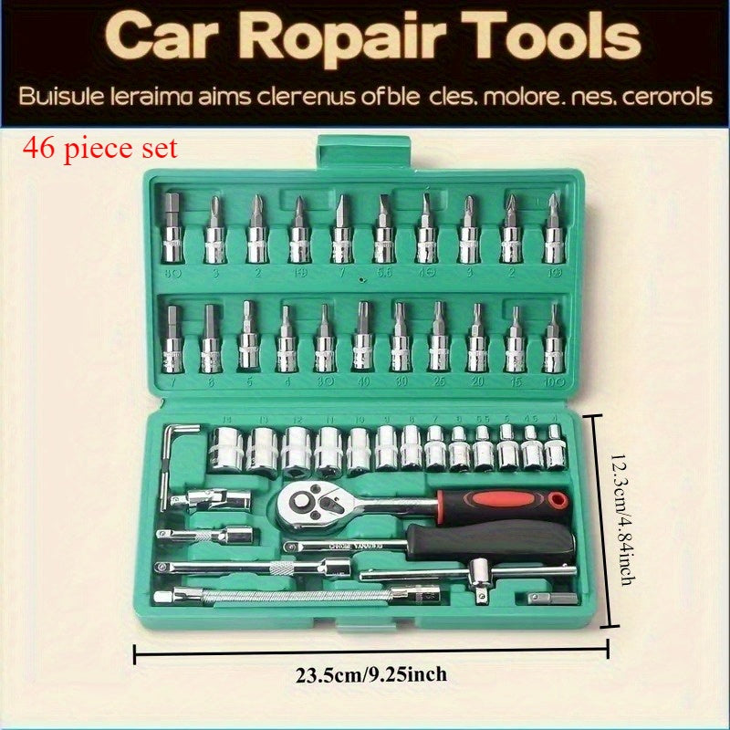 Summer special offer  46pcs multi functional maintenance tool set  portable outdoor machinery emergency repair kit  easy to deal with emergencies  including ratchet wrench  sleeve set  screwdriver head  extension rod  storage box  etc
