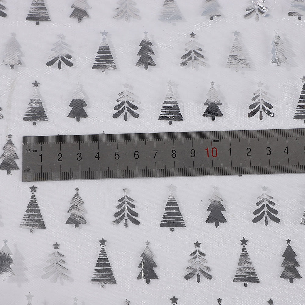 1pc Sparkling Golden Christmas Organza Fabric   Large Roll (149.86cm x 50.04cm) Pre Cut Sheer Gauze with Golden Pine Trees  Holly & Snowflakes Print   100% Polyester for DIY Wedding  Party Decorations  Tablecloth  Drapes  Quilting   Shimmering Golden