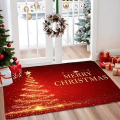 1Pc Red & Golden Glitter Christmas Welcome Doormat With