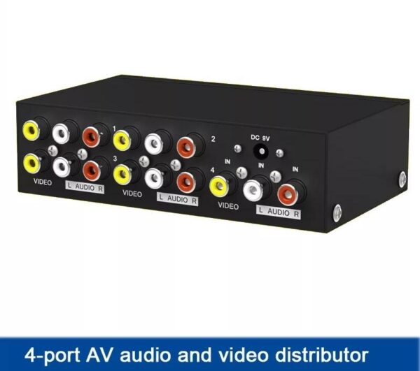 1×4 Box AV Video Audio Splitter with Metal Housing 1 in 4 out for DVD HDTV W Power Distributor