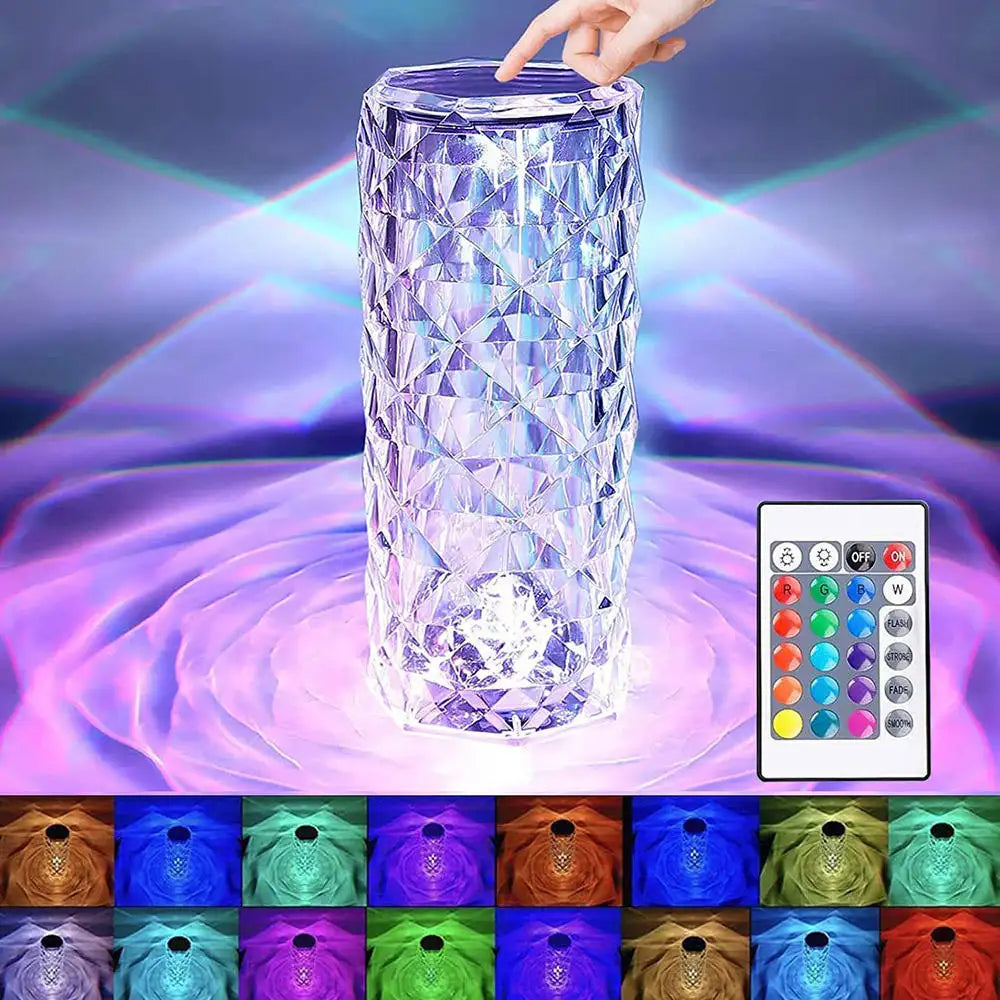 Cylindrical Crystal Table Lamp USB charge LED Ambient desk night lamp touch control 16 colors Atmosphere Rose LED Crystal lamp