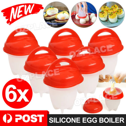 6PCS Silicone Hard Boiled Egg Boiler Cooker Cup Maker Poacher Steamer Non Stick