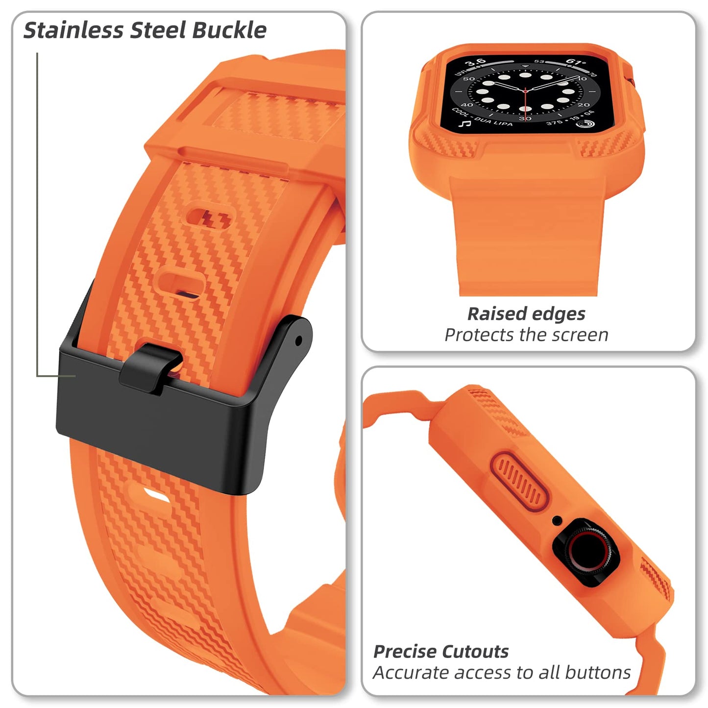 Compatible with Apple Watch Band 45mm 44mm 42mm with Case, Shockproof Rugged Band Strap for iWatch SE2 with Bumper Case Cover Men Women, Orange