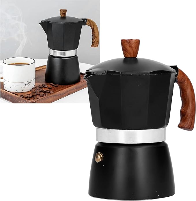 Aluminum Alloy Moka Pot, Stovetop Espresso Coffee Maker, Italian Moka Pot with Prevent Scalding Handle, Black Espresso Pot, 3-6 Espresso Cup Coffe Pot, Simple Operation & Easy Cleaning (300ml)