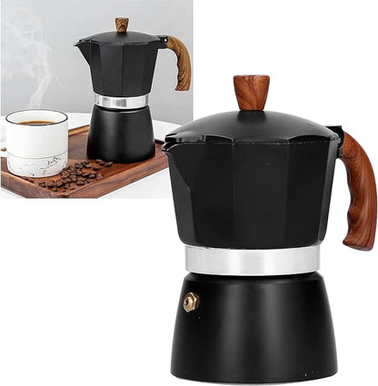 Aluminum Alloy Moka Pot, Stovetop Espresso Coffee Maker, Italian Moka Pot with Prevent Scalding Handle, Black Espresso Pot, 3-6 Espresso Cup Coffe Pot, Simple Operation & Easy Cleaning (300ml)