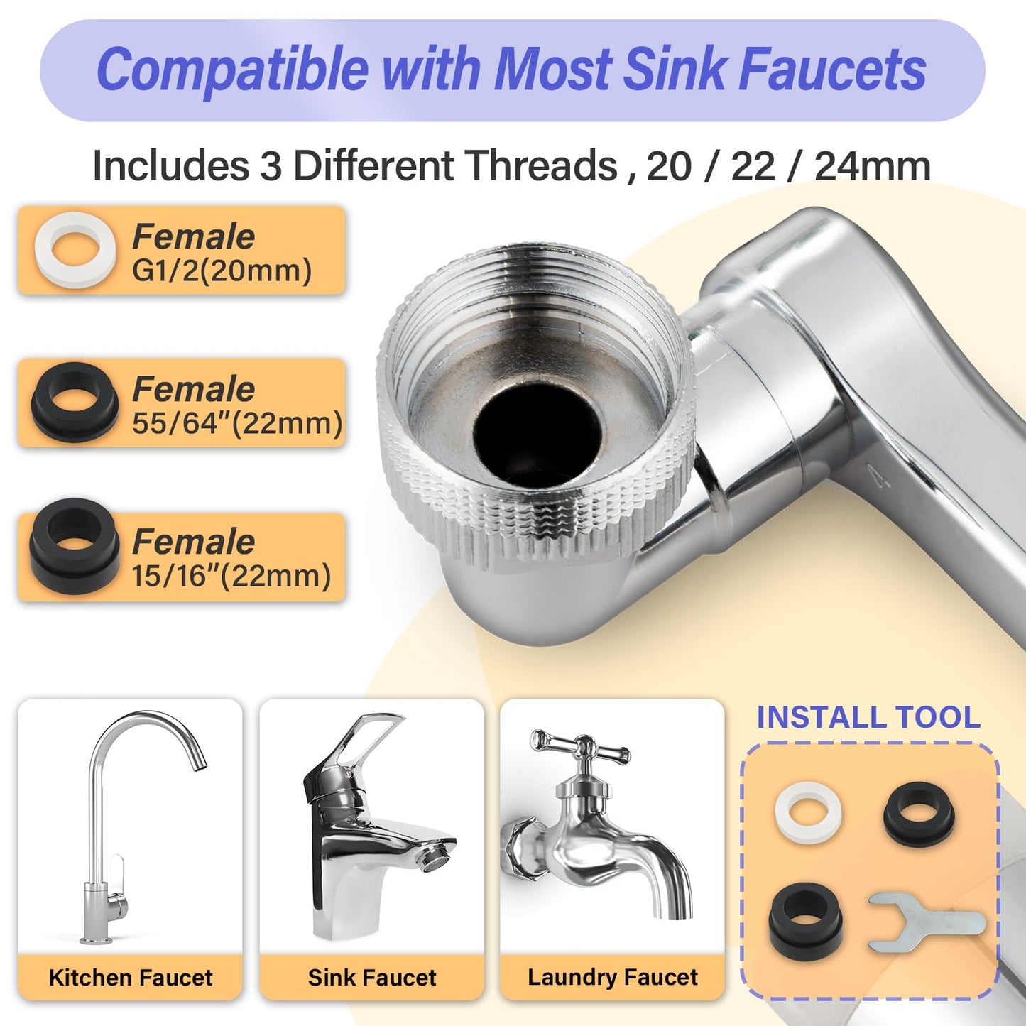 Sink-Water-Aerator, Rotatable Spray Attachment Kitchen Bathroom 360° Angle, Multifunctional Robotic Arm, Female Thread 2 Mode Splash Filter Extension-Washing Eye/Hair/Face