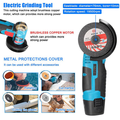 Toplionace 19500RPM 12V Rechargeable Mini Angle Grinder, 800W Handheld Lithium Battery Cordless Polishing Cutting Machine
